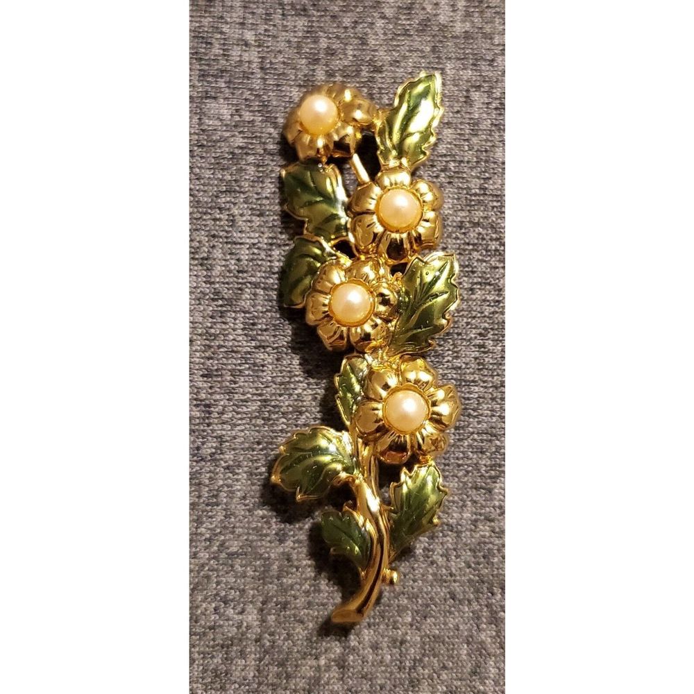 Edgar BEREBI Limited Edition Brooch Pin Flowers Faux Pearls Signed Vintage